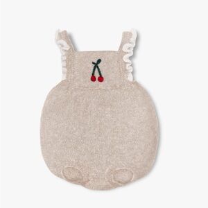 Olivimilly Adorable Beige Knit Baby Romper with Cherry Embroidery Size4-5